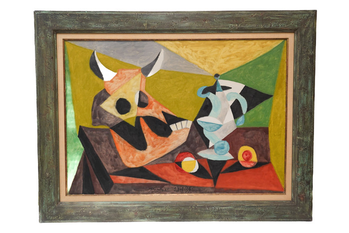 Tête de taureau et broc